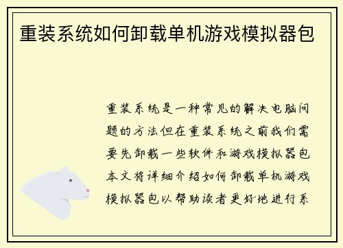 重装系统如何卸载单机游戏模拟器包